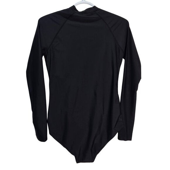 NWT | Black Long Sleeve One Piece Swimsuit Zip Front Surfing Rashguard | Small - Picture 2 of 6